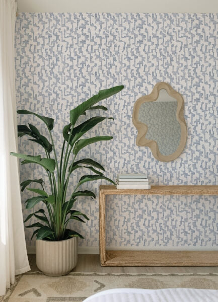Cipher Blue Geometric Faux Grasscloth Wallpaper
