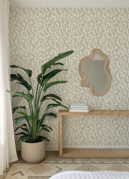 Cipher Moss Geometric Faux Grasscloth Wallpaper