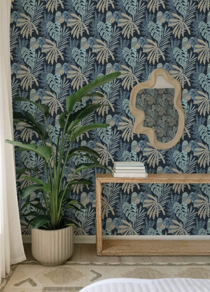 Alocasia Blue Tropical Foliage Wallpaper