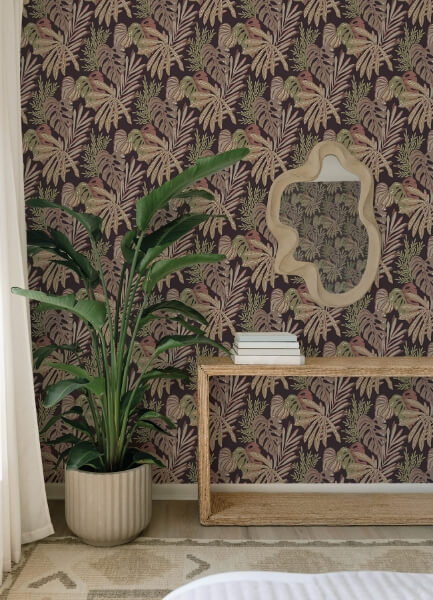 Alocasia Burgundy Tropical Foliage Wallpaper