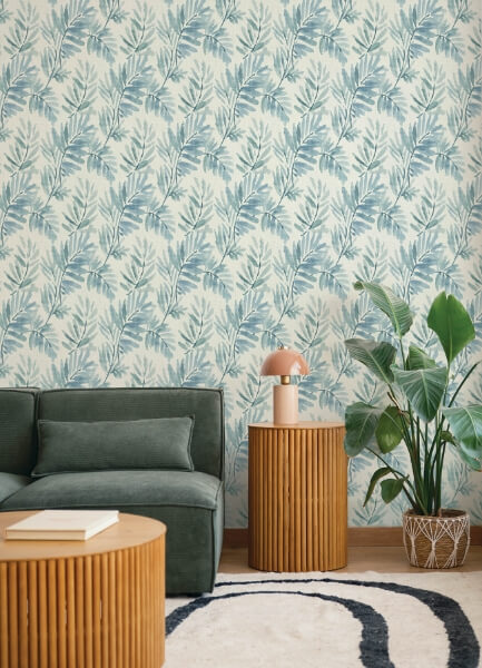 Serenade Blue Ferns Wallpaper