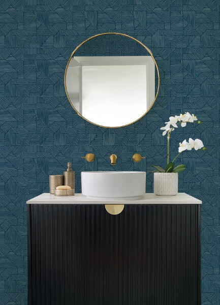 Crescendo Dark Blue Block Geometric Wallpaper