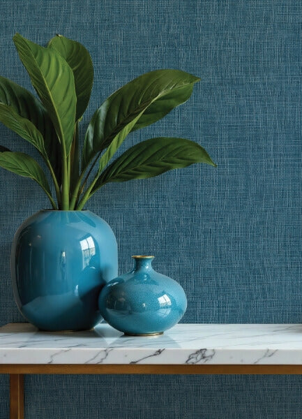 Alba Dark Blue Open Weave Wallpaper