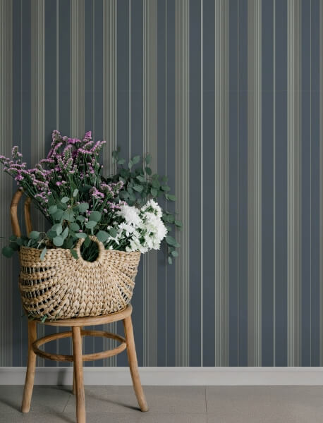 Herrgård Navy Stripe Wallpaper