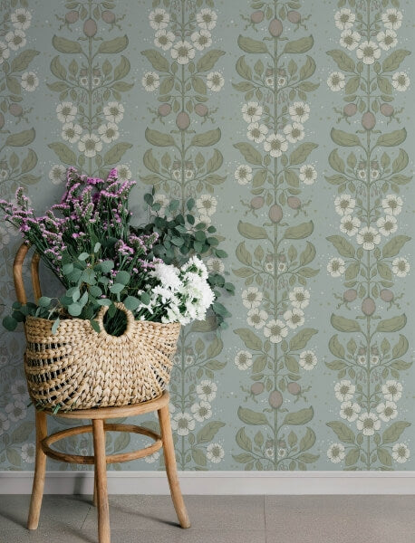 Rosa Sky Blue Floral Columns Wallpaper