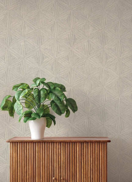 Anara Grey Geo Faux Grasscloth Wallpaper