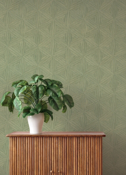 Anara Green Geo Faux Grasscloth Wallpaper