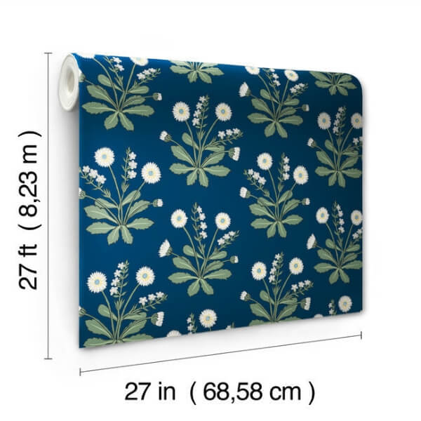 Meadow Flowers Navy & White Wallpaper
