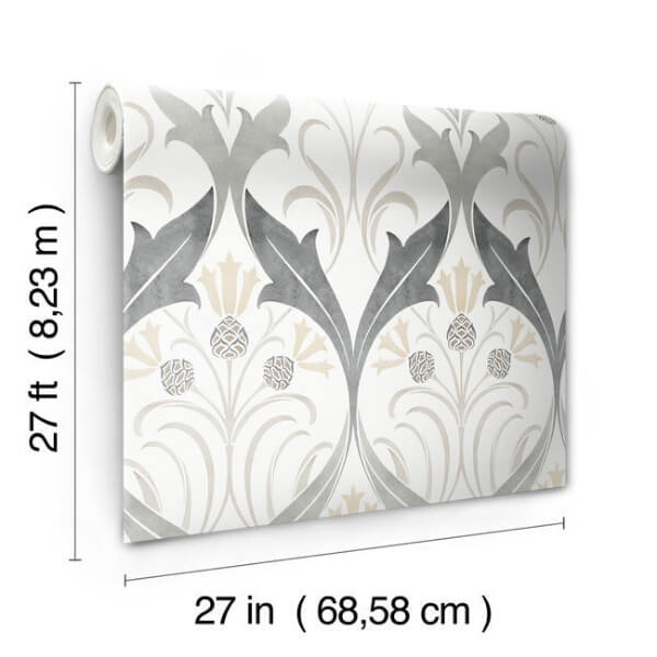 Pine Cone Ribbon Charcoal Metallic Wallpaper