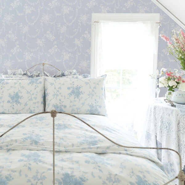 Chandelier Gates Blue Gemstone Floral Drape Wallpaper