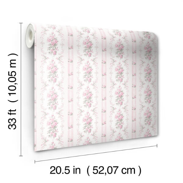 Dreamy Days Pink Parfait Stripe & Floral Wallpaper