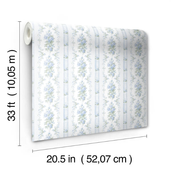 Dreamy Days Sweet Blue Stripe & Floral Wallpaper