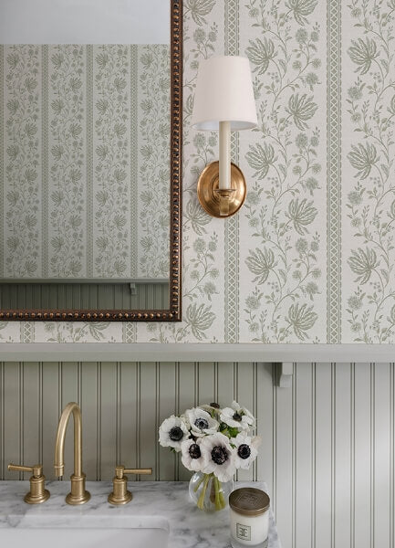 Edgemoor Sage Jacobean Stripe Wallpaper