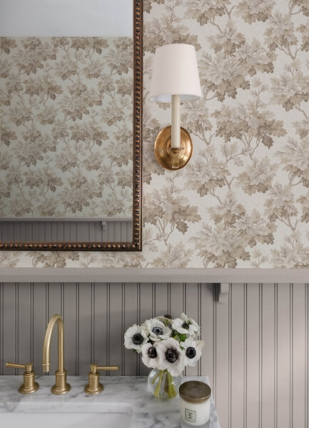 Oakcliff Taupe Leaf Trail Wallpaper