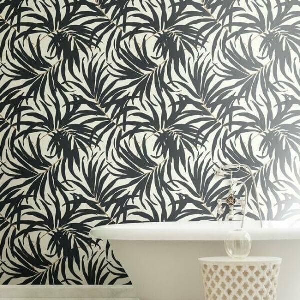 Bali Leaves Off White & Dark Grey Wallpaper
