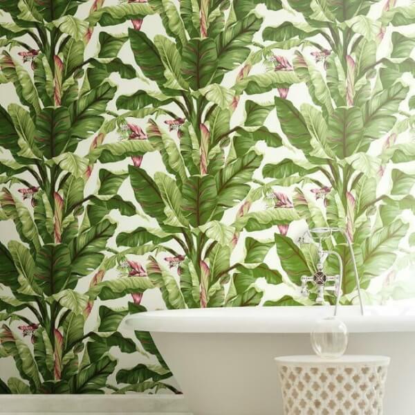 Banana Leaf Dark Brown & Pink Wallpaper