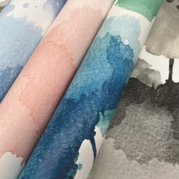 Watercolor Bouquet Blue & Green Wallpaper