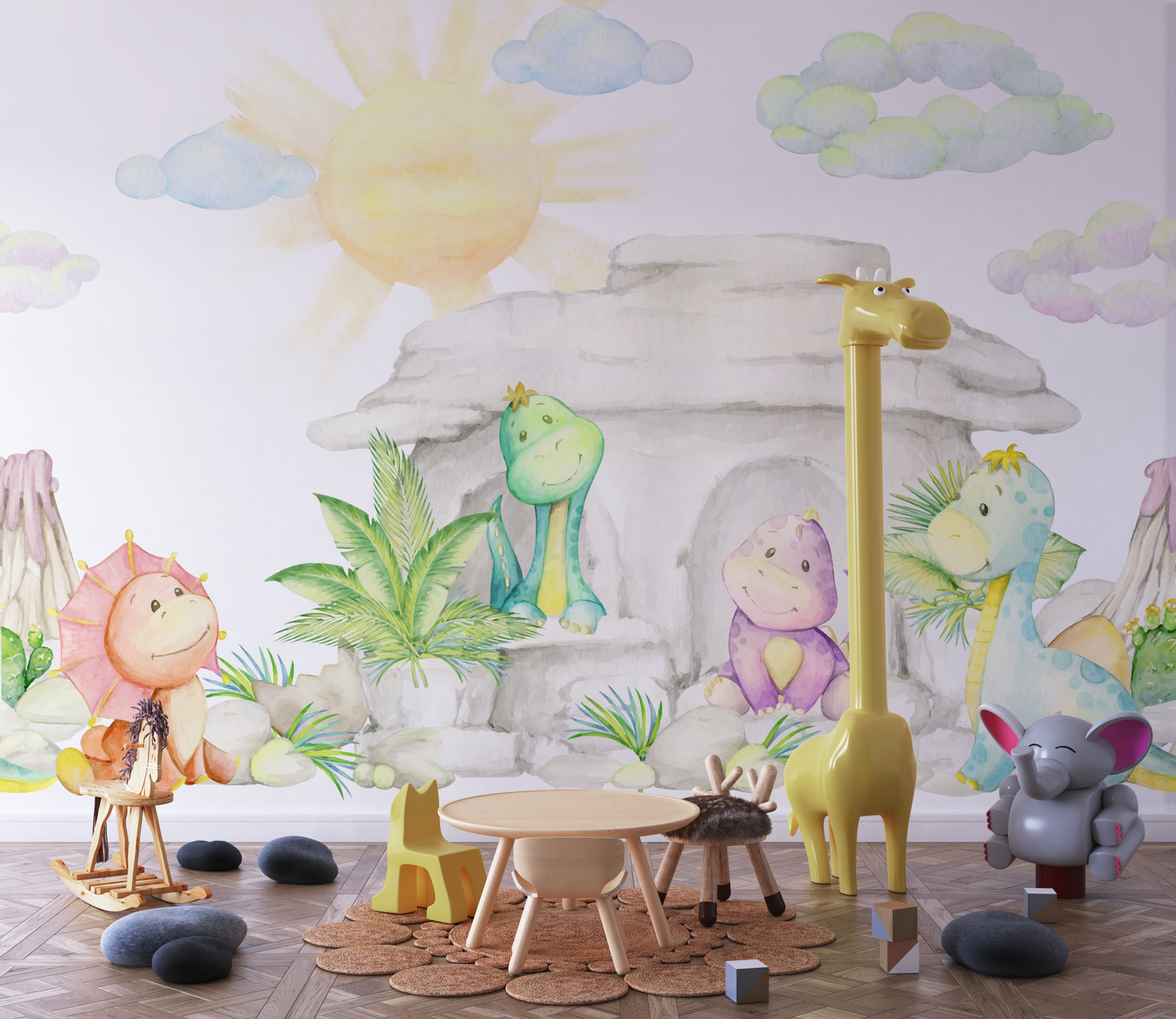Baby Dinosaurs Watercolor Mural