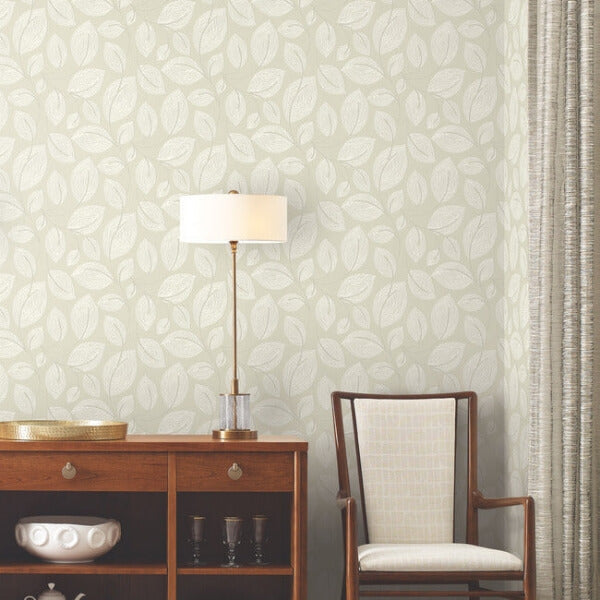Contoured Leaves Sand Wallpaper