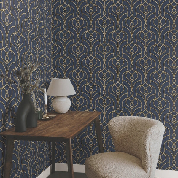 Divine Trellis Navy Wallpaper