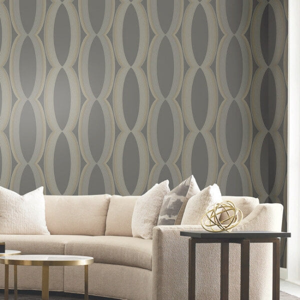 Progression Ogee Charcoal Wallpaper