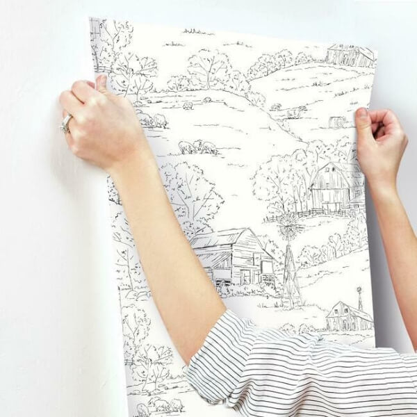 Pasture Toile Black & White Wallpaper