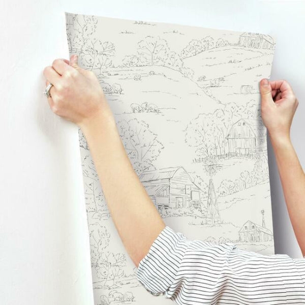 Pasture Toile Beige & Grey Wallpaper
