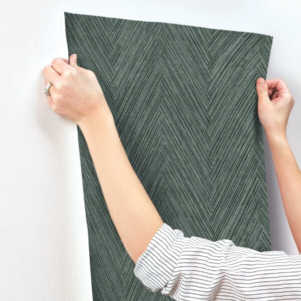 Thatched Chevron Bottle Green Wallpaper