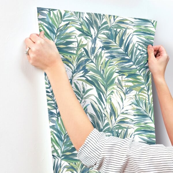 Swaying Palms Green & Blue Wallpaper