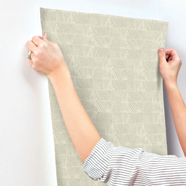 Woodcut Green & Stone Wallpaper
