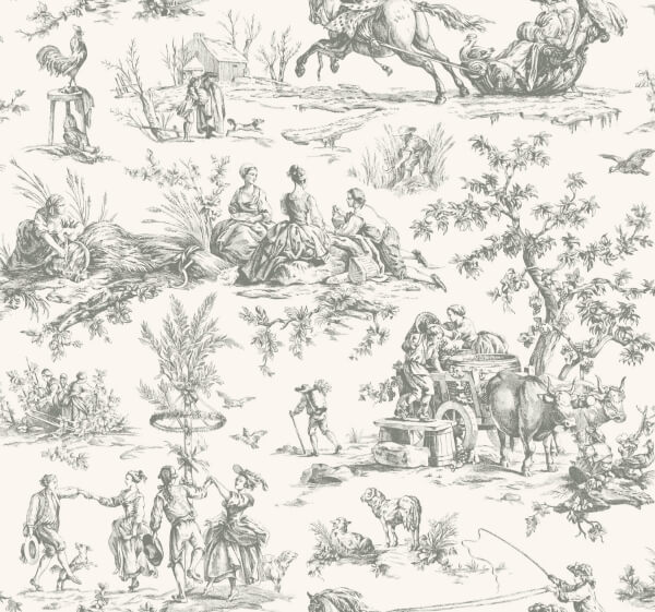 Seasons Toile Grey Wallpaper