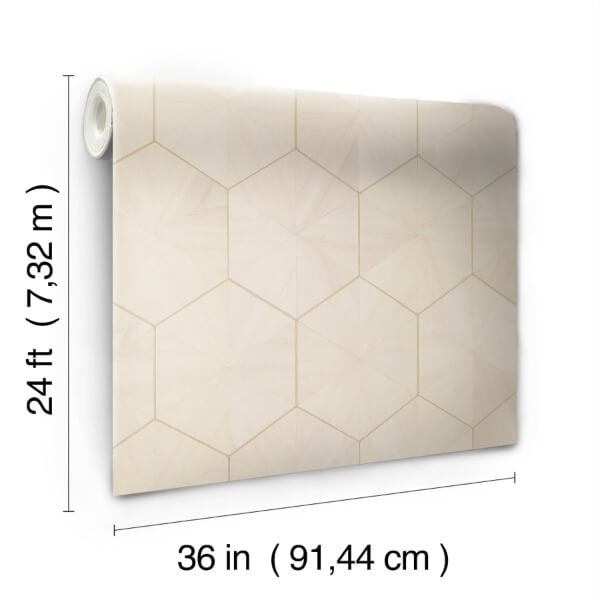 Hexagram Wood Veneer Ivory Wallpaper