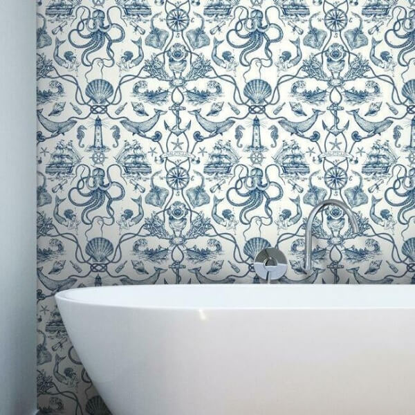 Deep Sea Toile Blue Wallpaper