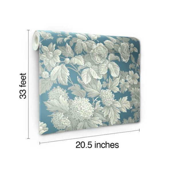 Antique Floral in Wedgewood Blue & Grey Wallpaper
