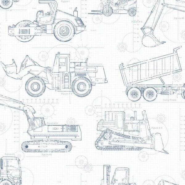Construction Blueprint Navy Wallpaper