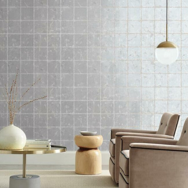 Metal Leaf Squares Silver Wallpaper