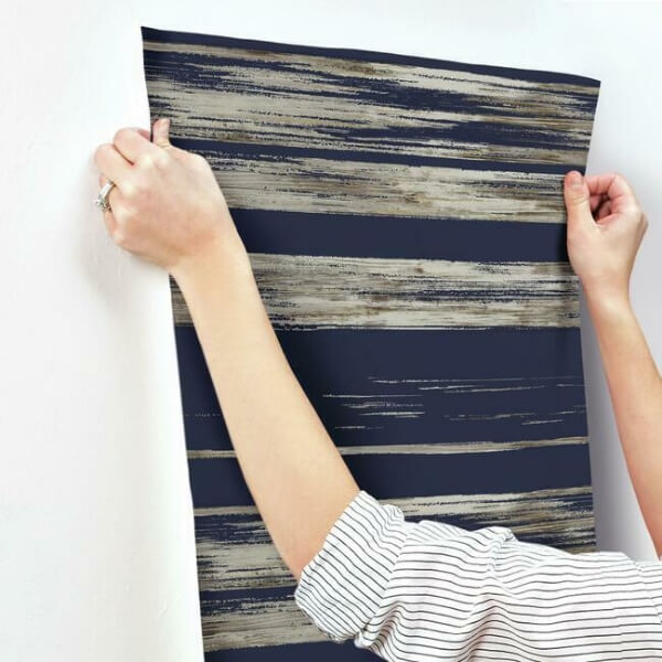 Horizontal Dry Brush Navy Wallpaper