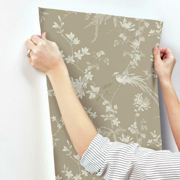 Bird & Blossom Chinoserie Brown Wallpaper