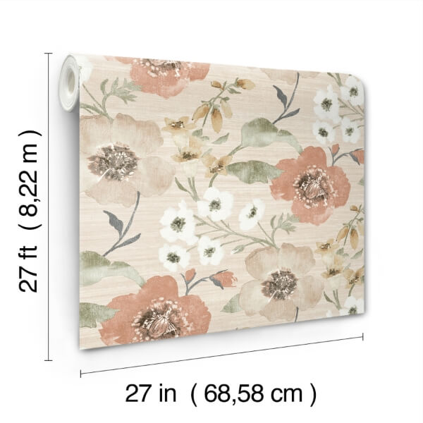 Evelyn Apricot Floral Wallpaper