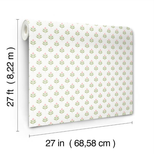 Serene Villa Pink Floral Stamp Wallpaper