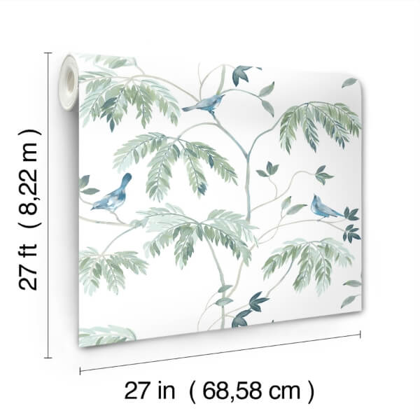 Cillian Blue Botanical Bird Trail Wallpaper