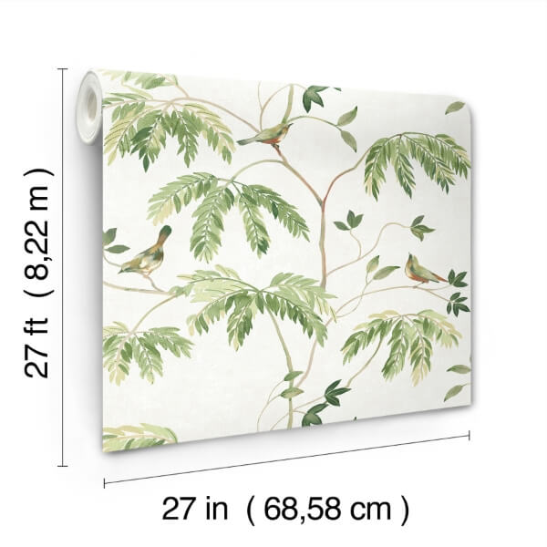 Cillian Green Botanical Bird Trail Wallpaper