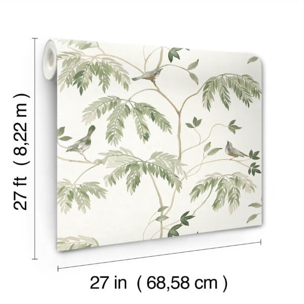 Cillian Dark Green Botanical Bird Trail Wallpaper