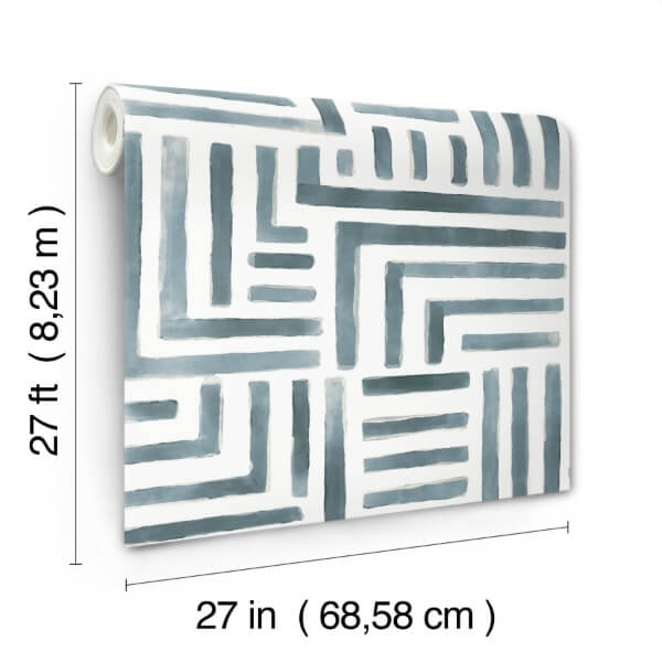 Painterly Labyrinth Aqua Wallpaper