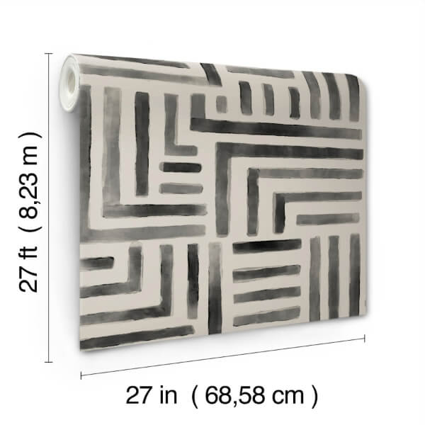 Painterly Labyrinth Charcoal Wallpaper