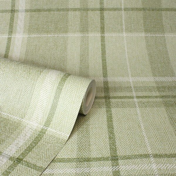 Harris Green Plaid Chevron Wallpaper