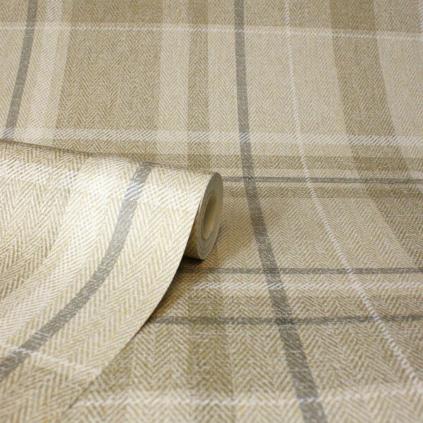 Harris Light Brown Plaid Chevron Wallpaper