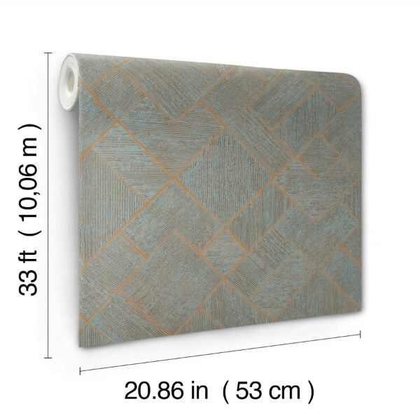 Marquetry Teal Tile Wallpaper
