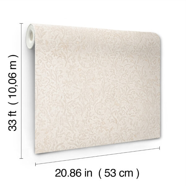 Sculpted Floral Beige Relief Wallpaper