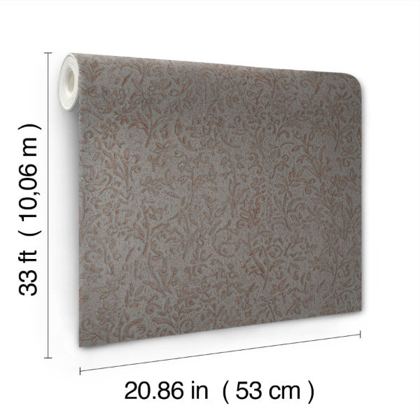 Sculpted Floral Copper Relief Wallpaper